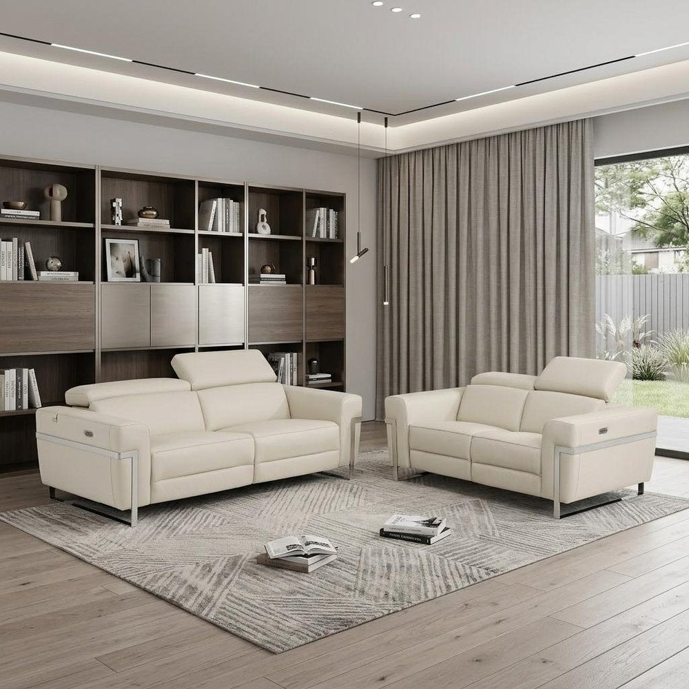 Two Piece Indoor Beige Italian Leather Five Person Seating Set HomeRoots