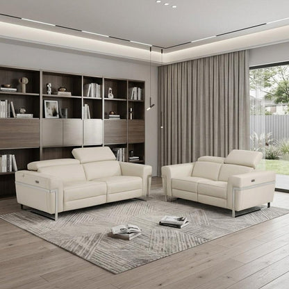 Two Piece Indoor Beige Italian Leather Five Person Seating Set HomeRoots