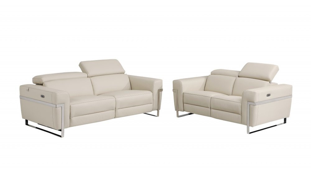 Two Piece Indoor Beige Italian Leather Five Person Seating Set HomeRoots