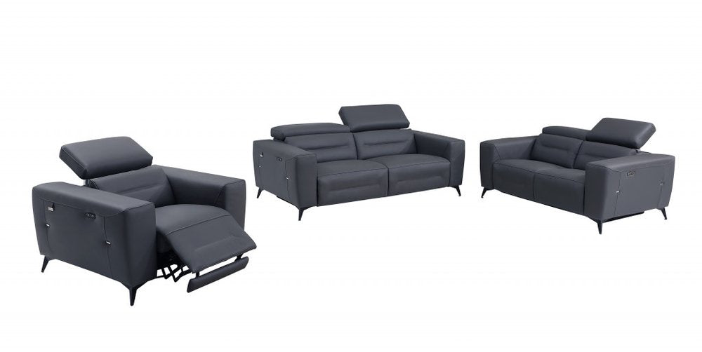 Three Piece Indoor Dark Gray Italian Leather Six Person Seating Set HomeRoots
