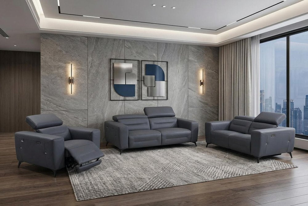 Three Piece Indoor Dark Gray Italian Leather Six Person Seating Set HomeRoots
