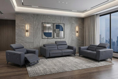 Three Piece Indoor Dark Gray Italian Leather Six Person Seating Set HomeRoots