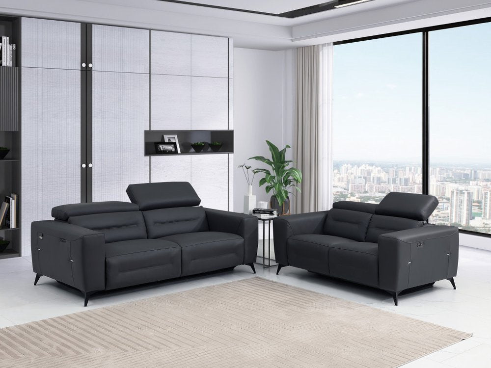 Two Piece Indoor Dark Gray Italian Leather Five Person Seating Set HomeRoots