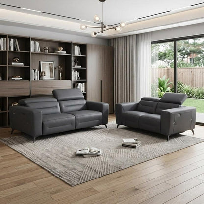 Two Piece Indoor Dark Gray Italian Leather Five Person Seating Set HomeRoots