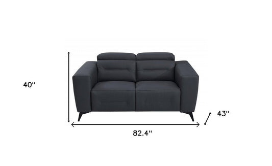 Two Piece Indoor Dark Gray Italian Leather Five Person Seating Set HomeRoots