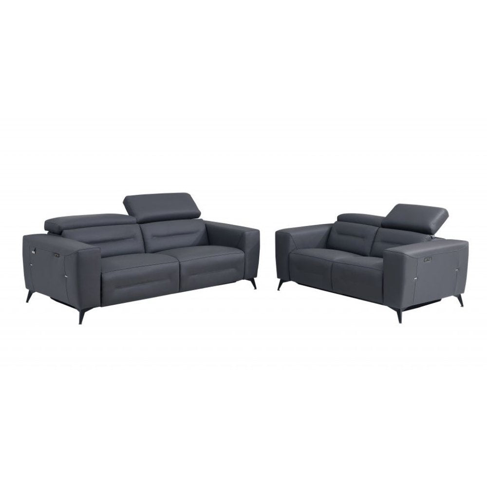 Two Piece Indoor Dark Gray Italian Leather Five Person Seating Set HomeRoots
