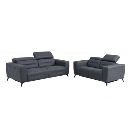 Two Piece Indoor Dark Gray Italian Leather Five Person Seating Set HomeRoots
