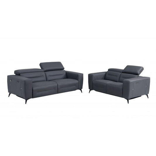 Two Piece Indoor Dark Gray Italian Leather Five Person Seating Set HomeRoots
