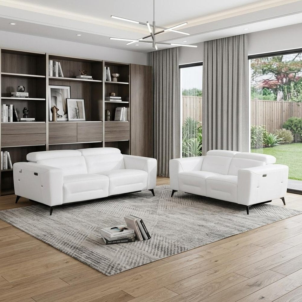 Two Piece White Italian Leather Five Person Seating Set HomeRoots