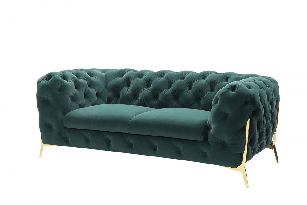 74" Emerald And Gold Velvet Loveseat HomeRoots