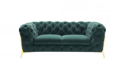 74" Emerald And Gold Velvet Loveseat