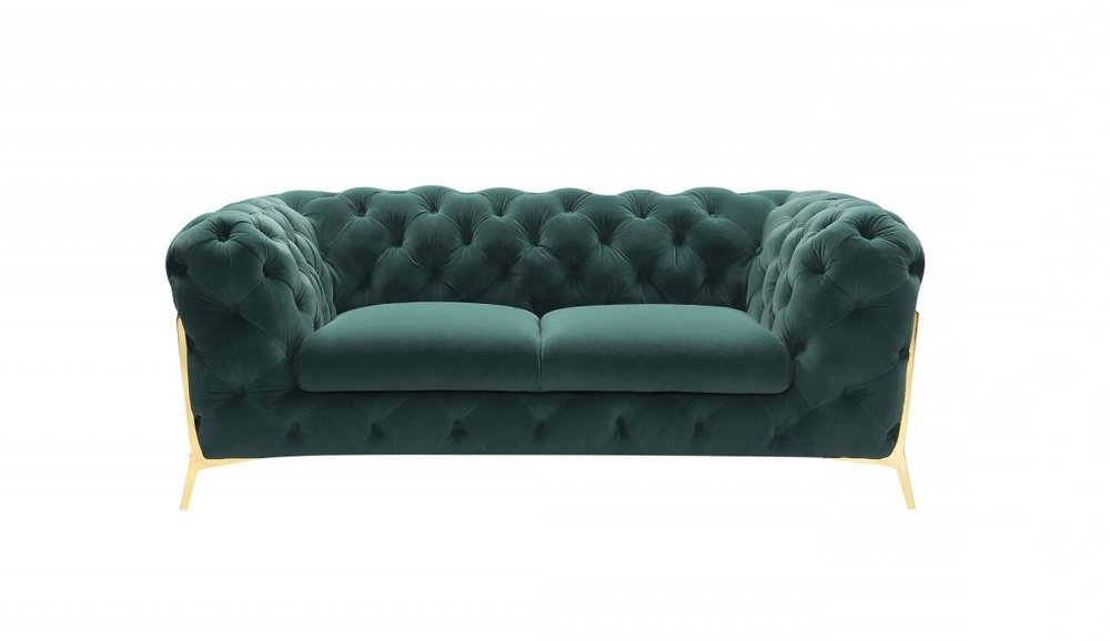 74" Emerald And Gold Velvet Loveseat HomeRoots
