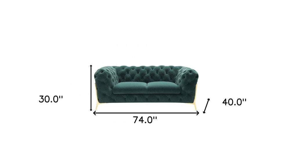 74" Emerald And Gold Velvet Loveseat HomeRoots