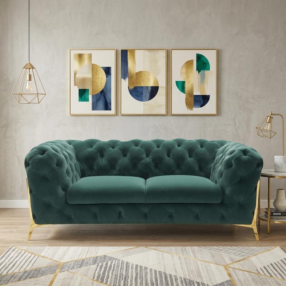 74" Emerald And Gold Velvet Loveseat HomeRoots