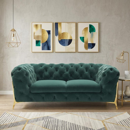 74" Emerald And Gold Velvet Loveseat HomeRoots