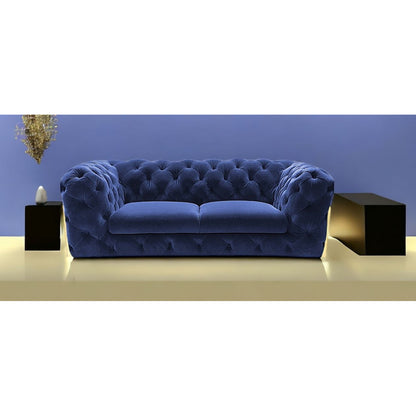 Glam  74" Blue Velvet And Gold Loveseat