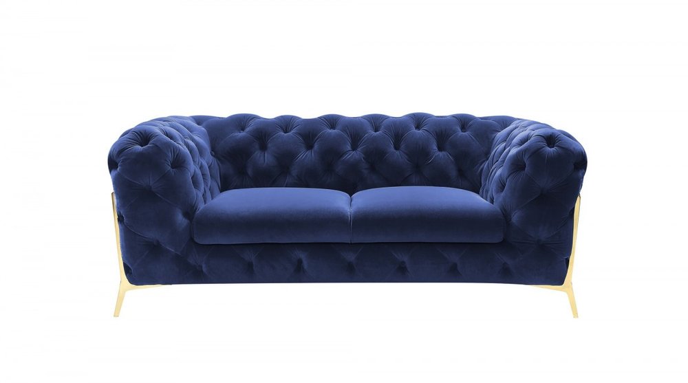 74" Blue And Gold Velvet Loveseat HomeRoots