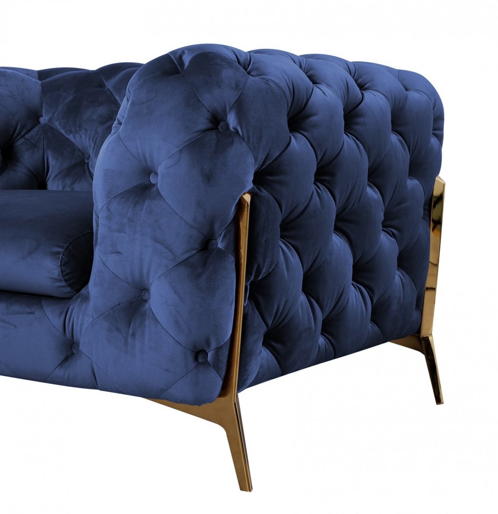 74" Blue And Gold Velvet Loveseat HomeRoots
