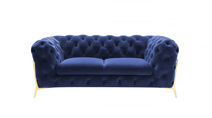74" Blue And Gold Velvet Loveseat HomeRoots