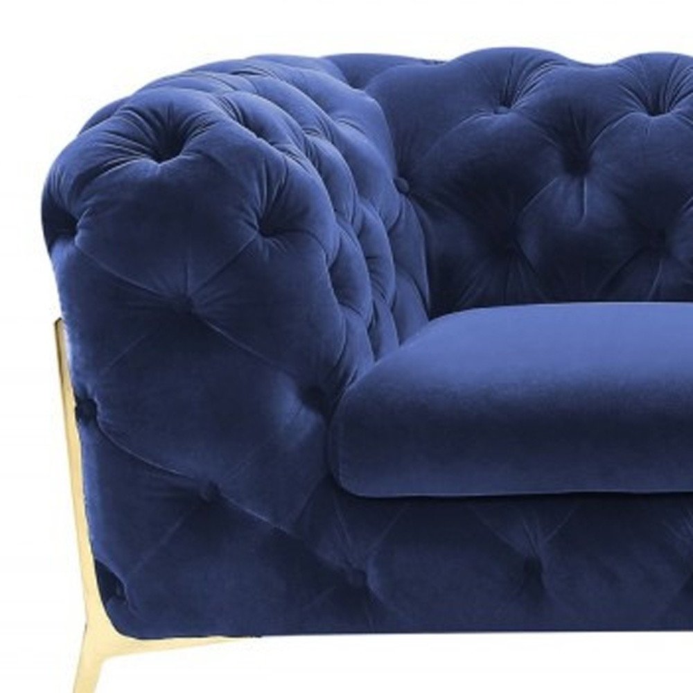 74" Blue And Gold Velvet Loveseat HomeRoots