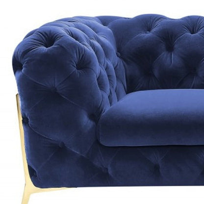 74" Blue And Gold Velvet Loveseat HomeRoots