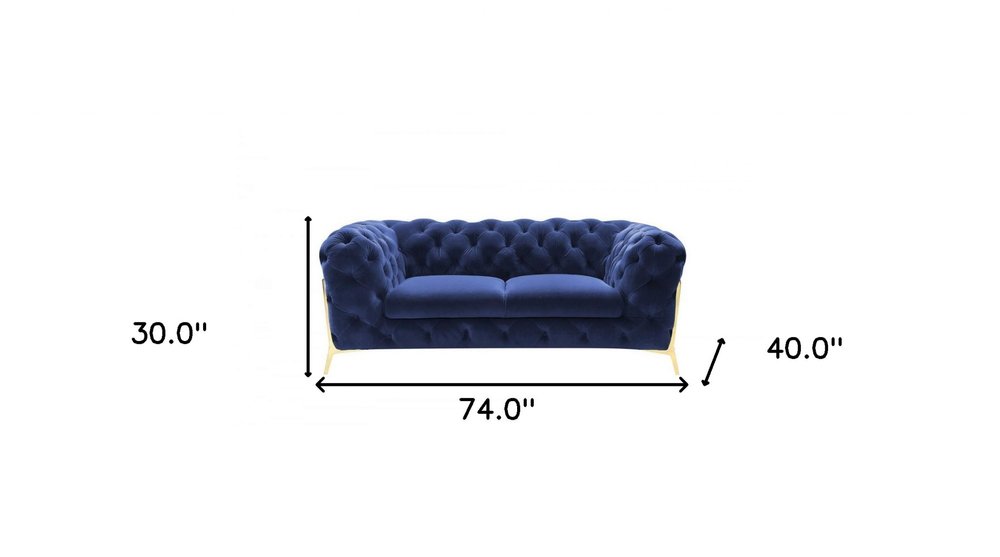 74" Blue And Gold Velvet Loveseat HomeRoots