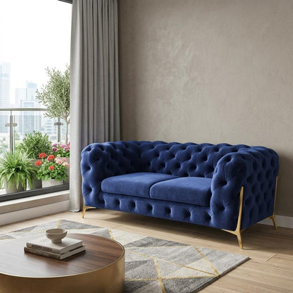 74" Blue And Gold Velvet Loveseat HomeRoots