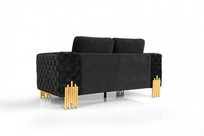 Stylish 69" Black Velvet And Gold Accent Loveseat - FurniFindUSA