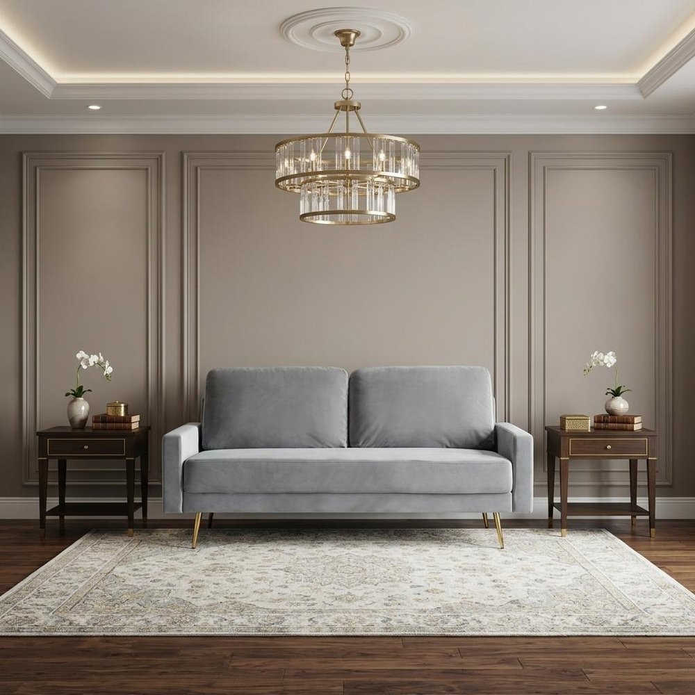 72" Gray Velvet Sofa With Brass Legs HomeRoots