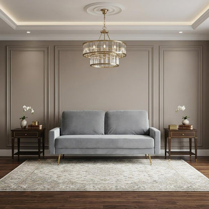 72" Gray Velvet Sofa With Brass Legs HomeRoots