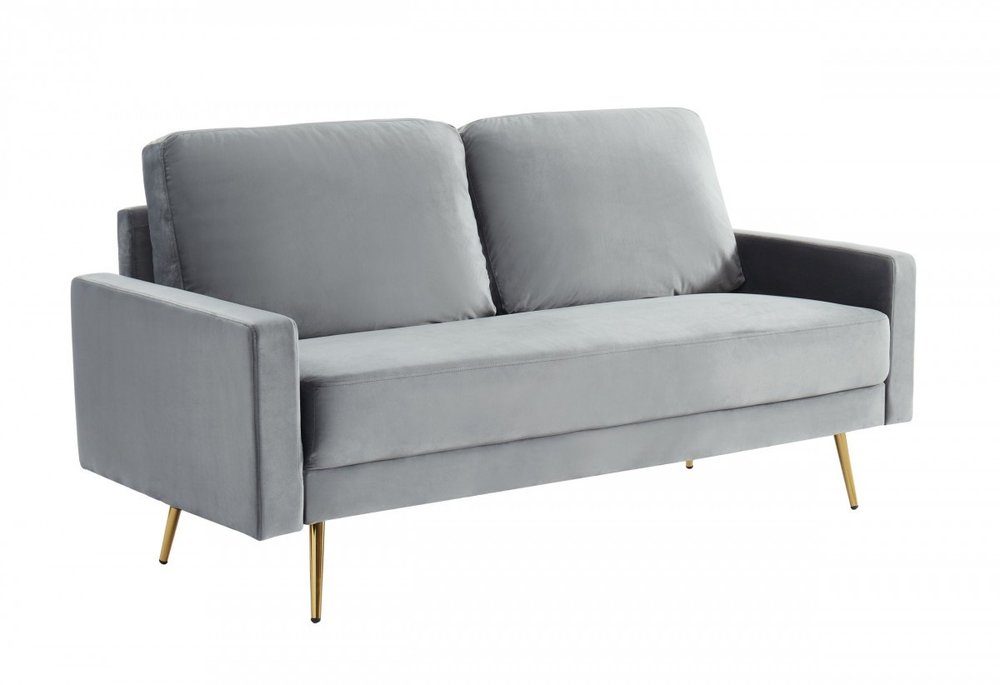 72" Gray Velvet Sofa With Brass Legs HomeRoots