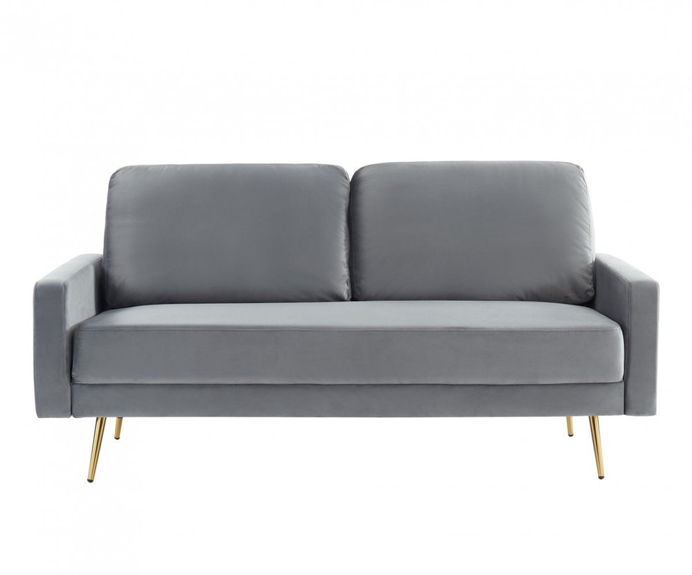 72" Gray Velvet Sofa With Brass Legs HomeRoots
