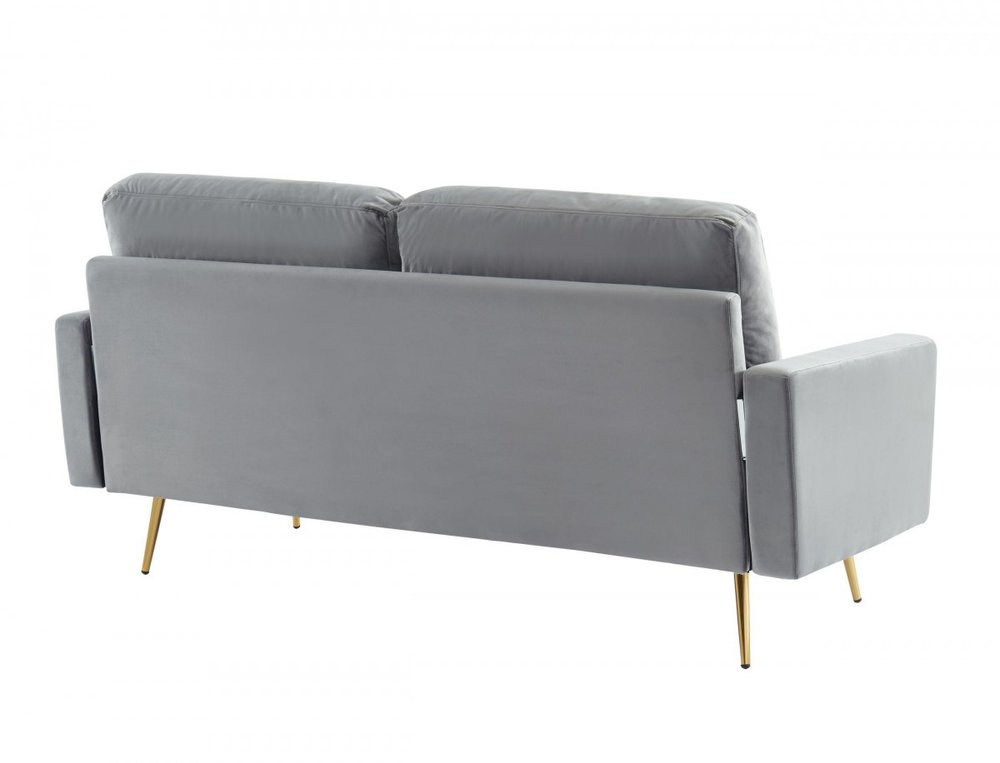 72" Gray Velvet Sofa With Brass Legs HomeRoots
