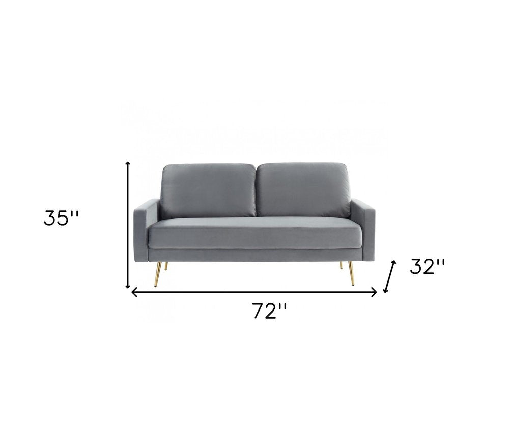 72" Gray Velvet Sofa With Brass Legs HomeRoots
