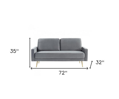 72" Gray Velvet Sofa With Brass Legs HomeRoots