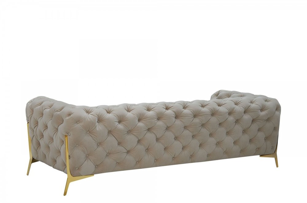 97" Beige Velvet Sofa With Gold Legs — view 3