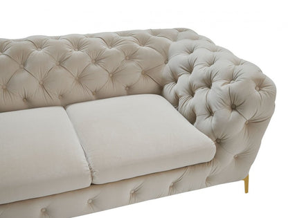 97" Beige Velvet Sofa With Gold Legs