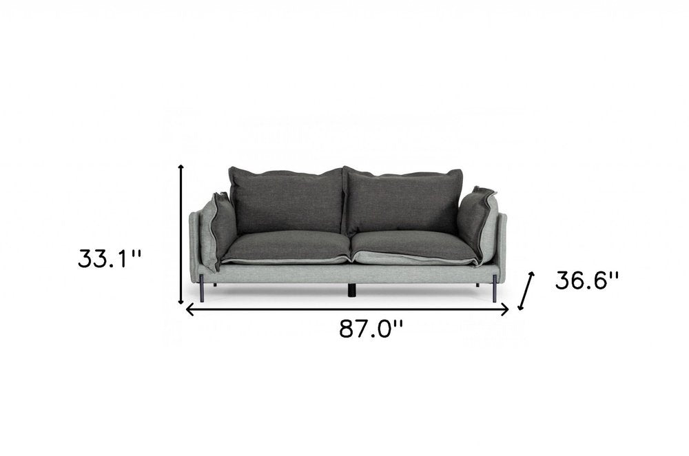 87" Dark Gray Polyester Blend Sofa With Silver Legs HomeRoots