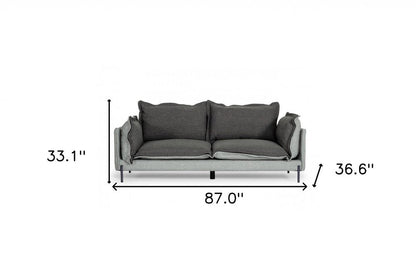 87" Dark Gray Polyester Blend Sofa With Silver Legs HomeRoots