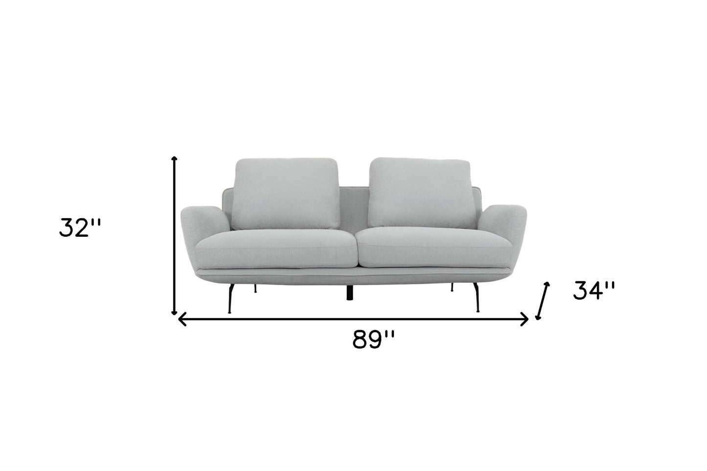 89" Light Gray Sofa With Black Legs