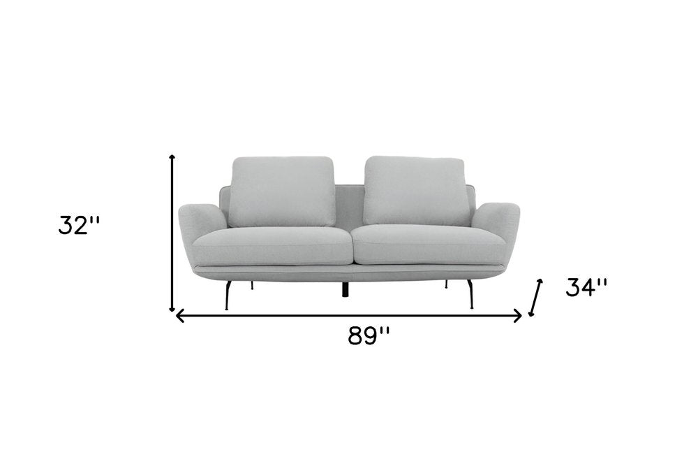 89" Light Gray Sofa With Black Legs HomeRoots