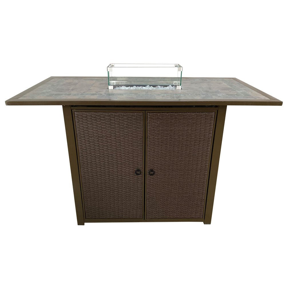 50000 BTU 60" Brown And Clear Glass And Steel Propane Rectangular Fire Pit Table With Cover HomeRoots