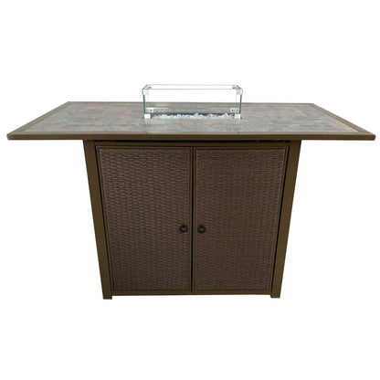 50000 BTU 60" Brown And Clear Glass And Steel Propane Rectangular Fire Pit Table With Cover HomeRoots