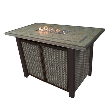 50000 BTU 60" Brown And Clear Glass And Steel Propane Rectangular Fire Pit Table With Cover HomeRoots