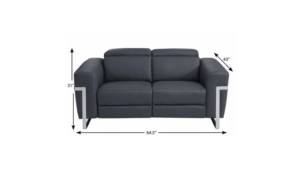 65" Gray And Silver Italian Leather Power Reclining Loveseat HomeRoots