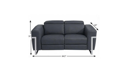 65" Gray And Silver Italian Leather Power Reclining Loveseat HomeRoots