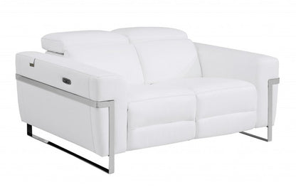 65" White And Silver Italian Leather Power Reclining Loveseat HomeRoots