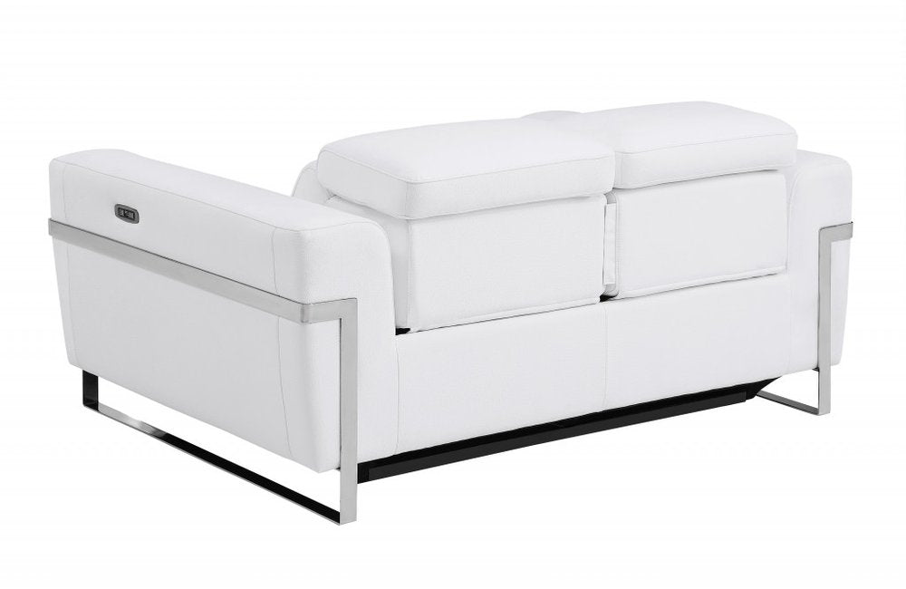 65" White And Silver Italian Leather Power Reclining Loveseat HomeRoots