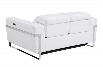 65" White And Silver Italian Leather Power Reclining Loveseat HomeRoots