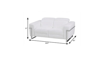 65" White And Silver Italian Leather Power Reclining Loveseat HomeRoots